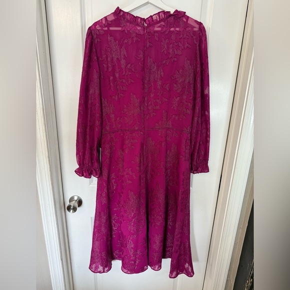 NWT Maggy London Women’s Fuschia Nila Chiffon Lace Bishop Sleeve Dress Size 16 - Picture 7 of 10